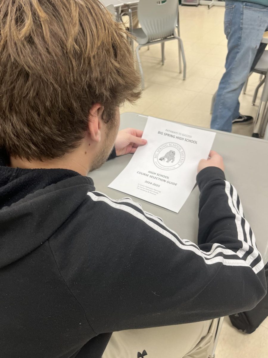 Student Ayden Saville looks at upcoming classes for next year. Students are starting to look at what opportunities they have and make sure they have competencies filled.